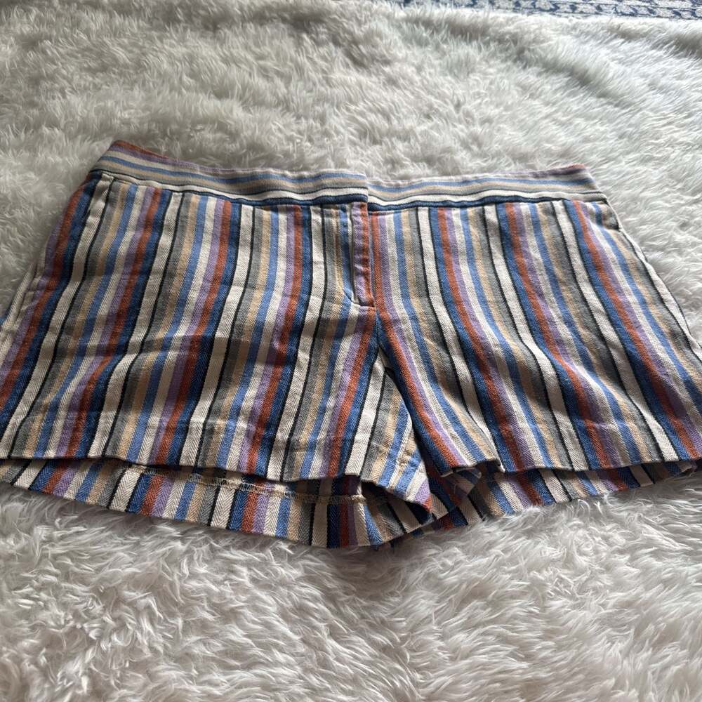 LOFT The‎ Riviera Shorts Multicolor Striped Linen Blend Size 14